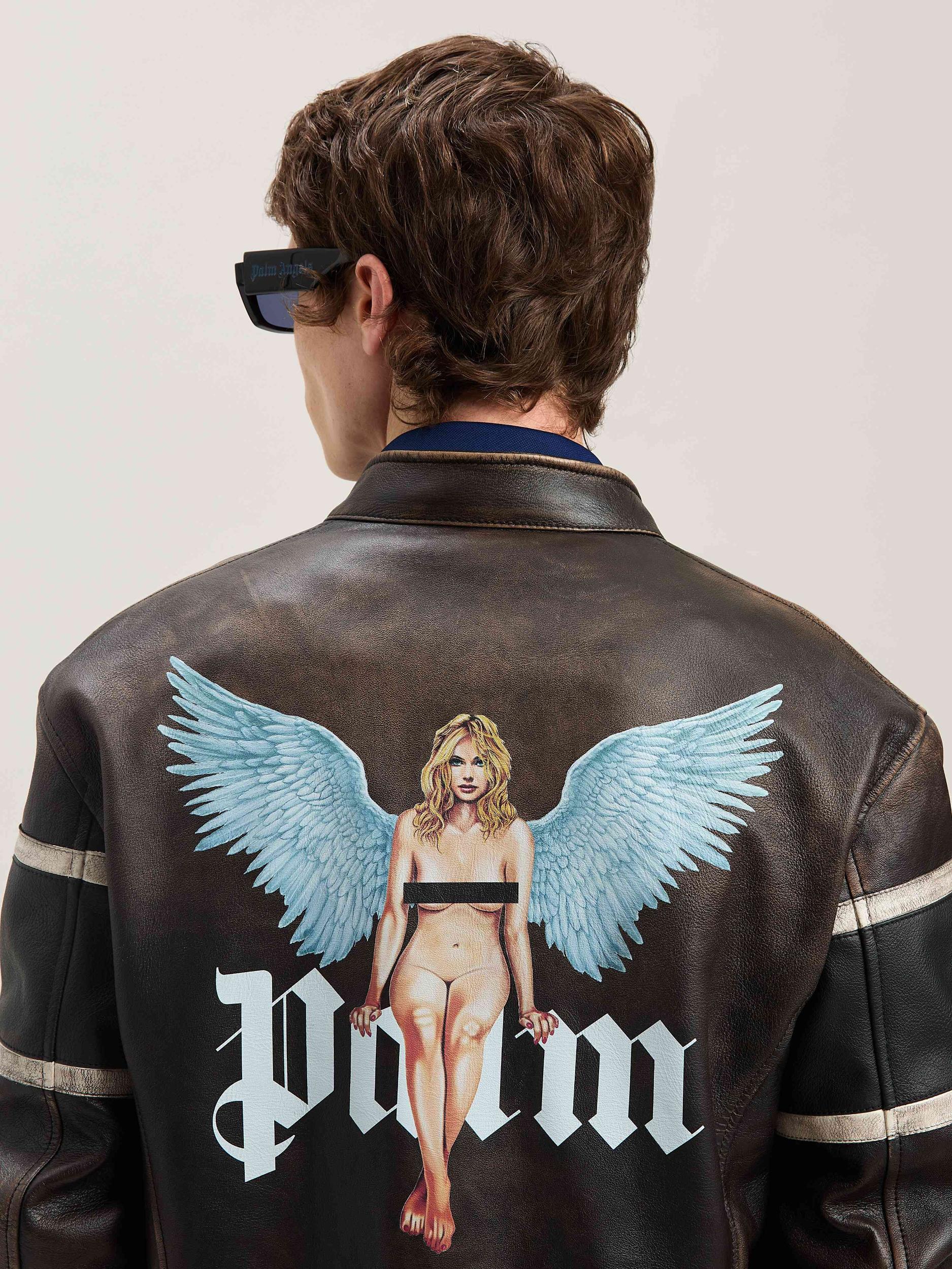 CRYSTAL PIN UP LEATHER BIKER BROWN - OFF Product Image