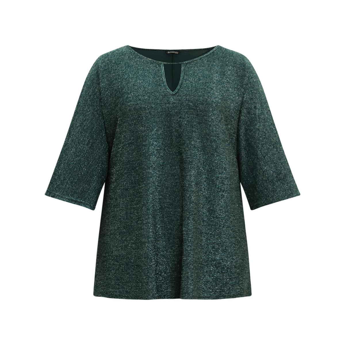 Plus Size Cyan Glitter Keyhole Batwing Sleeve Blouse Women Glamour Elbow-length sleeve Keyhole Cut-Out Going out Blouses BloomChic 12/L Product Image