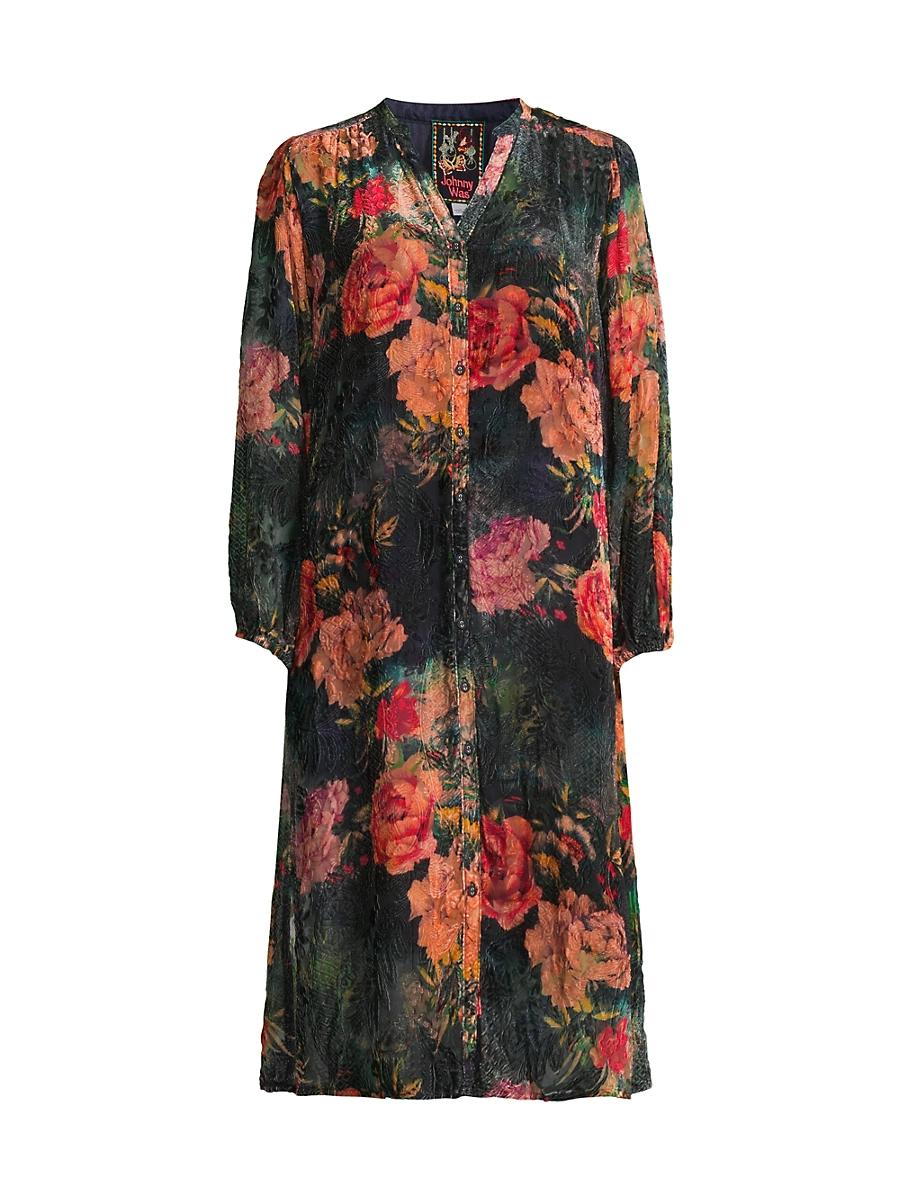 Womens Renna Burnout Velvet Midi-Dress Product Image