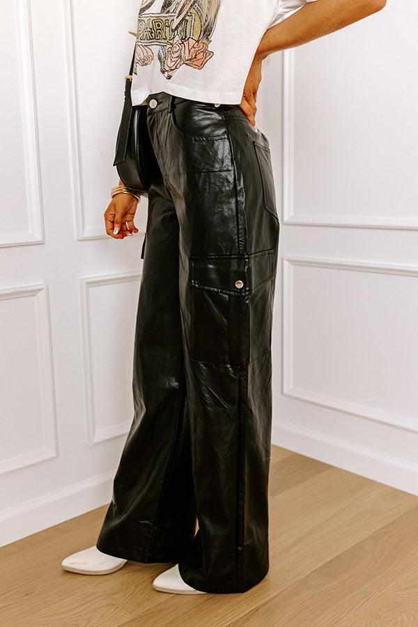 The Jamilet Faux Leather Cargo Pants In Black Product Image