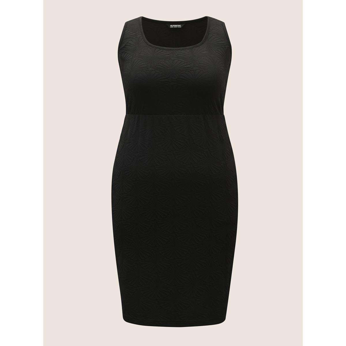 Plus Size Square Neck Slim Fit Plain Textured Dress Black Women Elegant Texture Square Neck Sleeveless Curvy BloomChic 12/L Product Image
