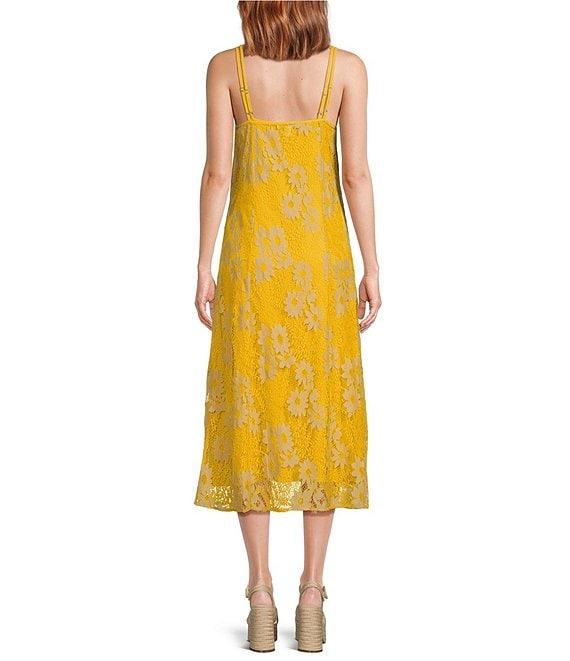 Chelsea & Violet Vienna Embroidered Lace Straight Neck Sleeveless Midi Dress Product Image