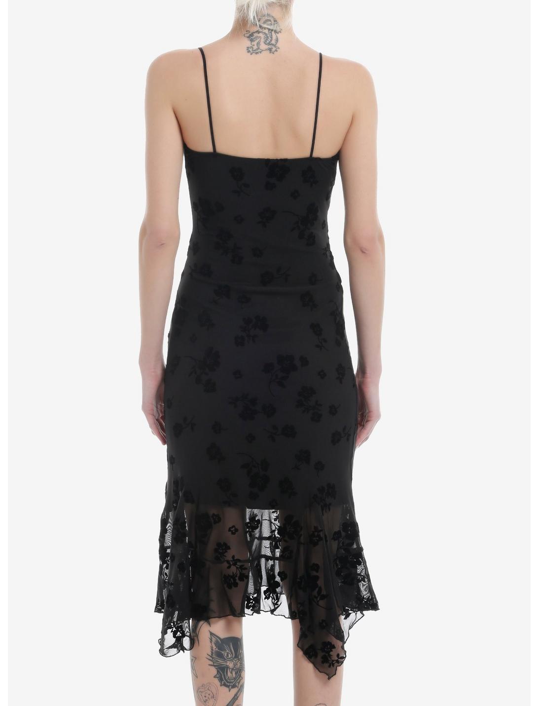 Black Floral Velvet & Mesh Cami Dress Product Image