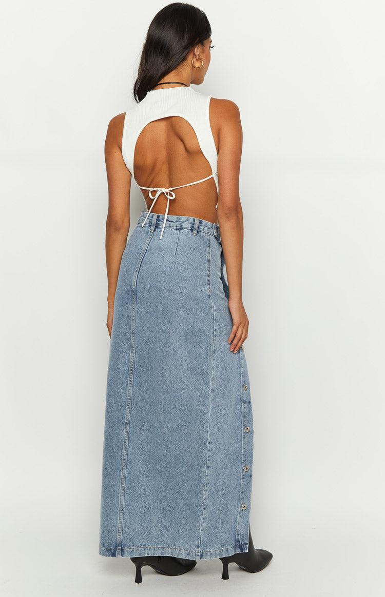 Fazio Button Side Denim Maxi Skirt Baby Product Image