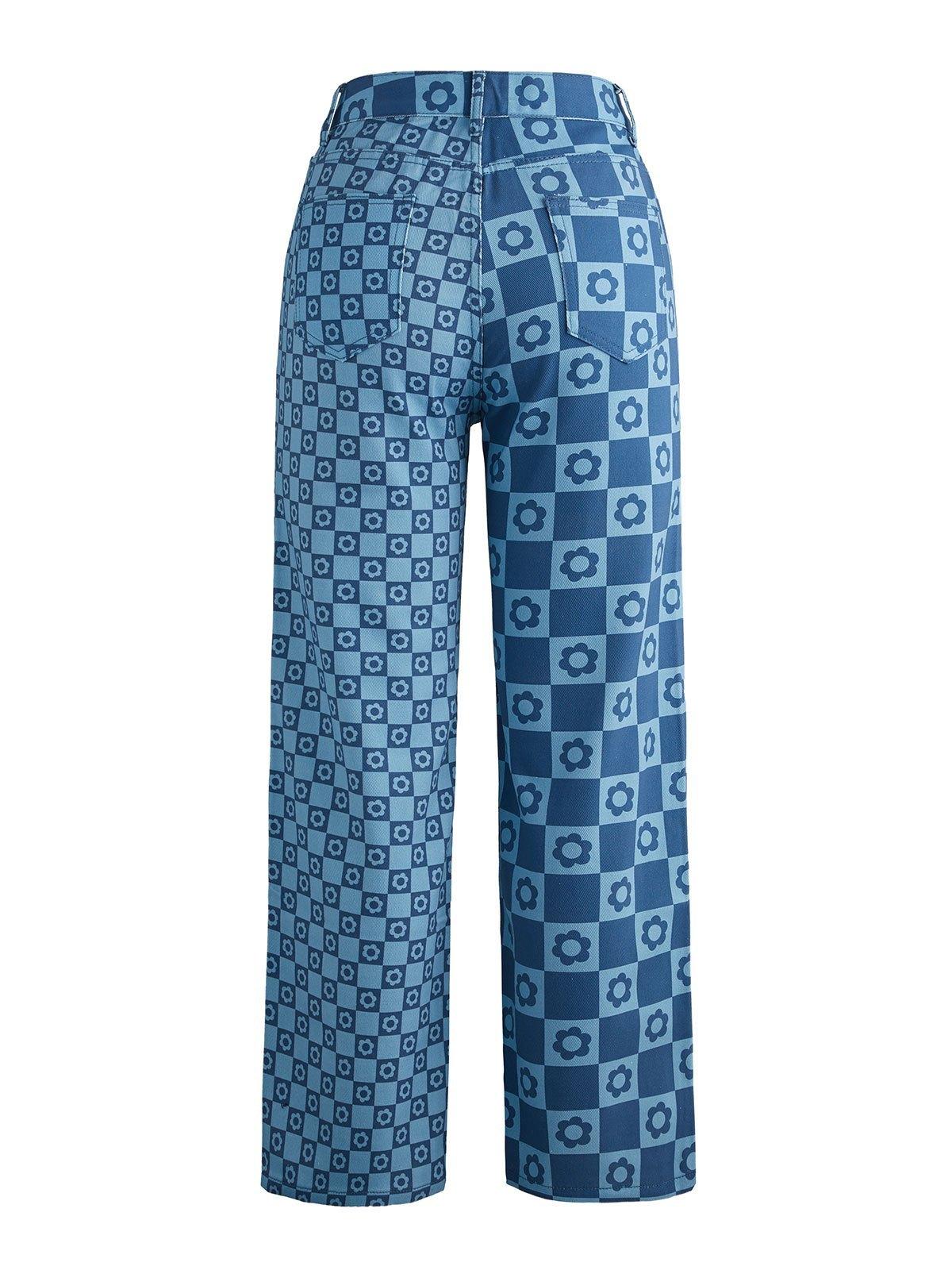 Checkered Print High Waist Slim Jeans Product Image