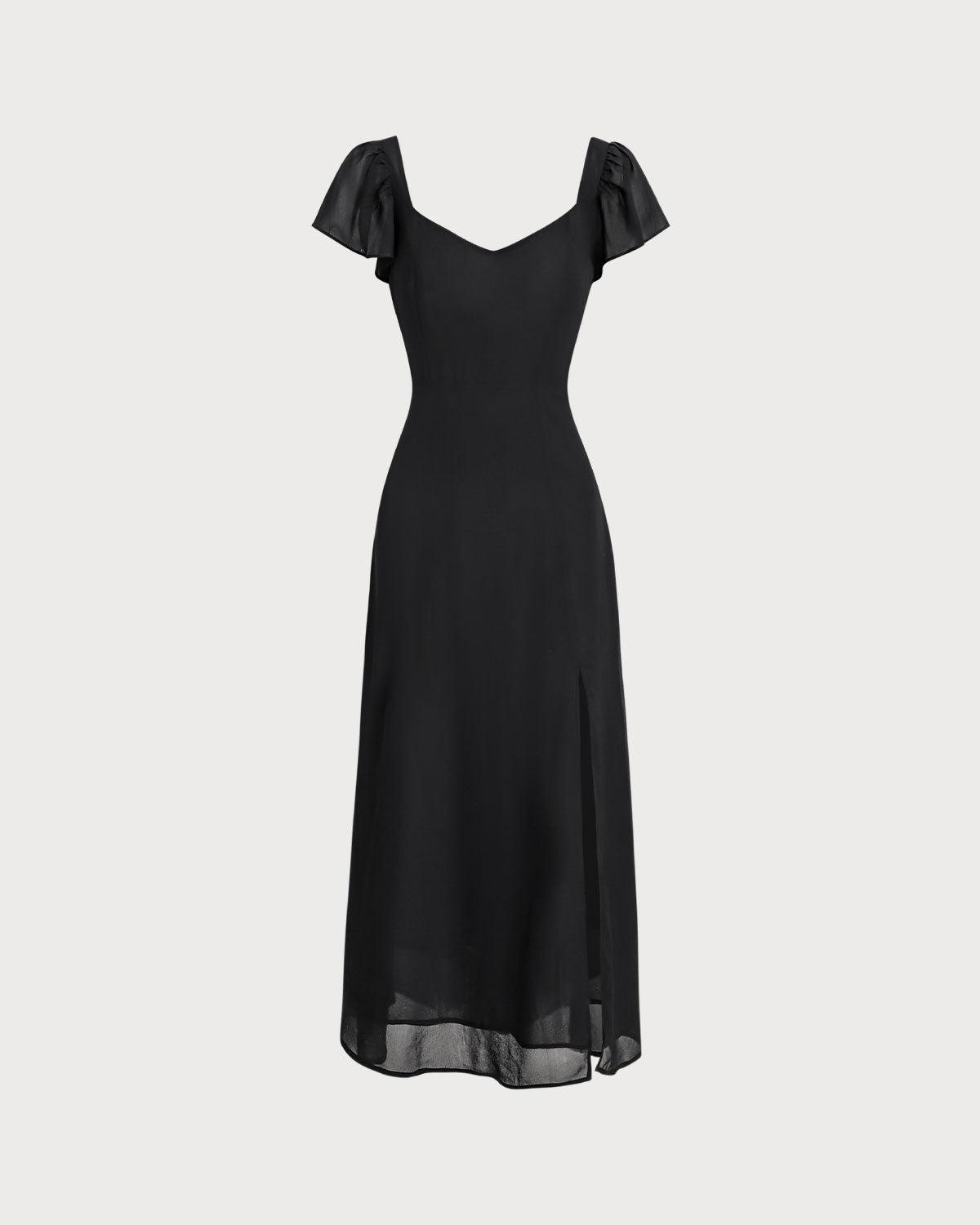 Black Sweetheart Neck Chiffon Maxi Dress Product Image