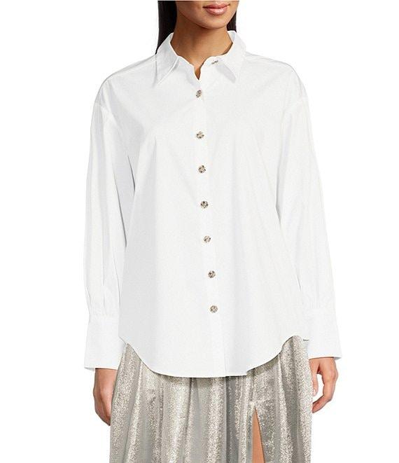 Muse by Marchesa Orchid Cotton Poplin Button Front Embellished Button Blouse Product Image