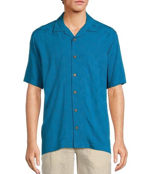 Caribbean Palm Trees Jacquard Short Sleeve Woven Camp Shirt Product Image