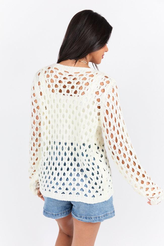 Open Thoughts Ivory Open Knit Tie Front Cardigan Product Image