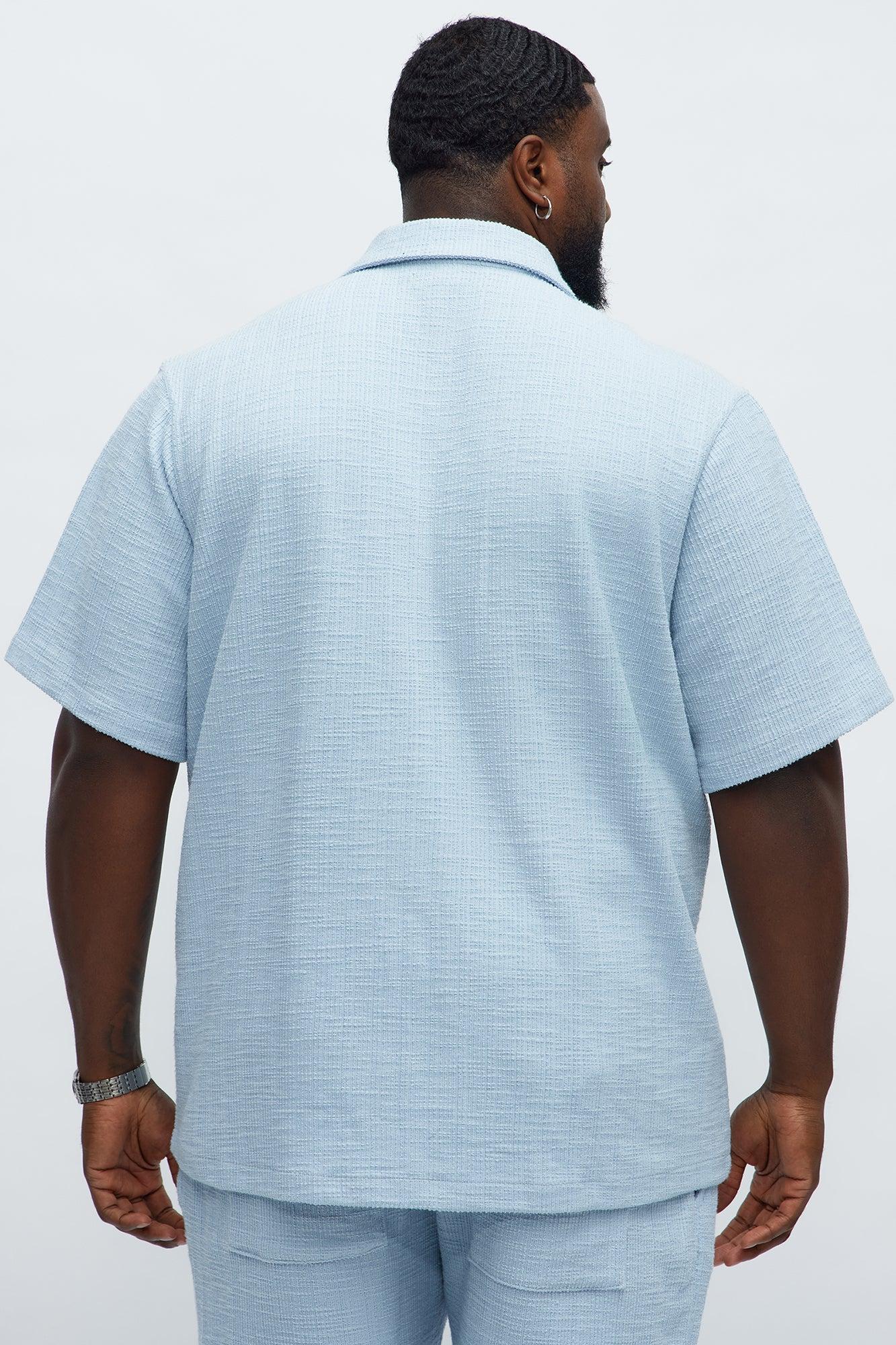 Dean Textured Short Sleeve Button Up Shirt - Light Blue Product Image