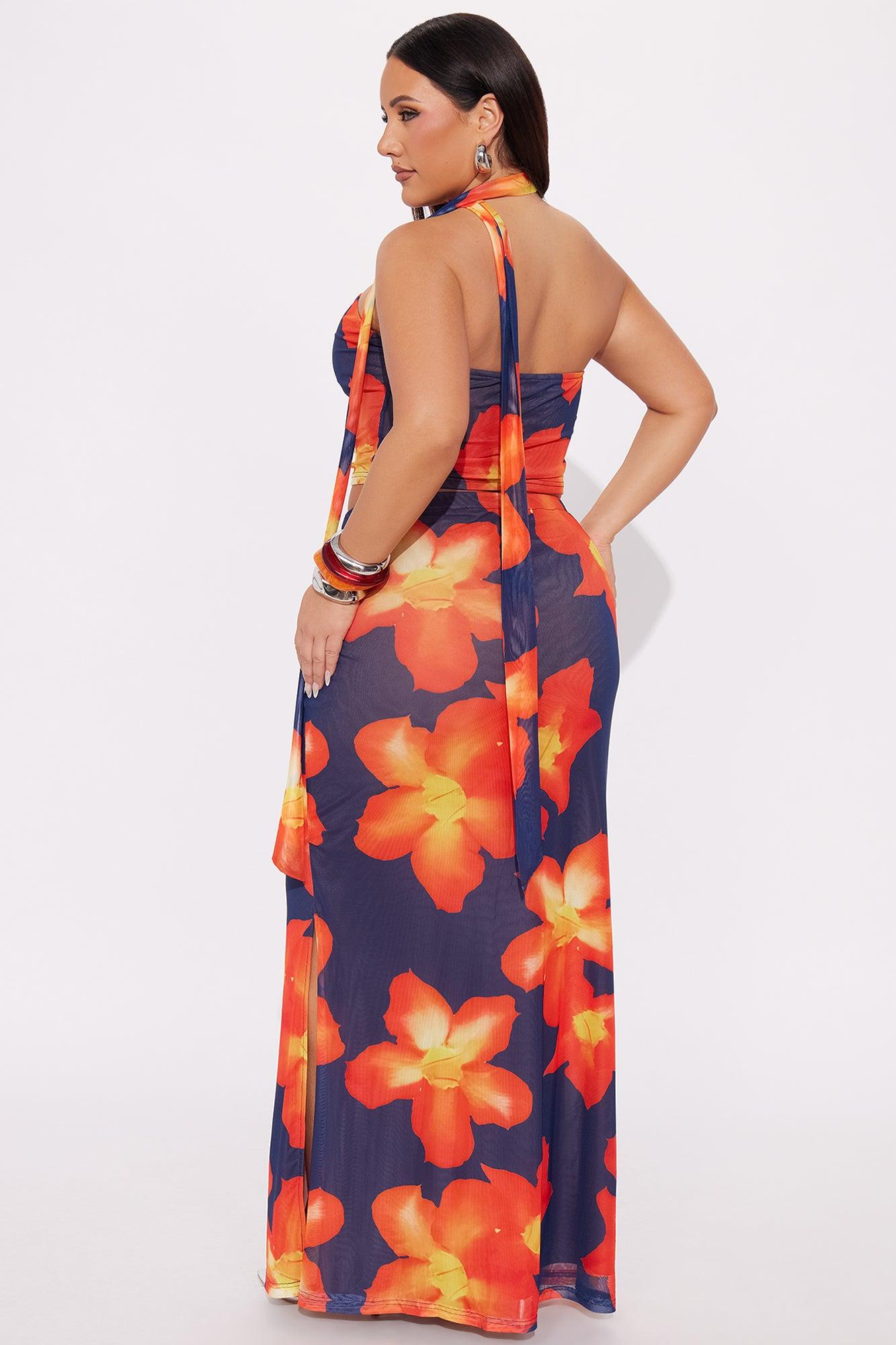 Island Heat 3 Piece Mesh Maxi Skirt Set - Orange/combo Product Image