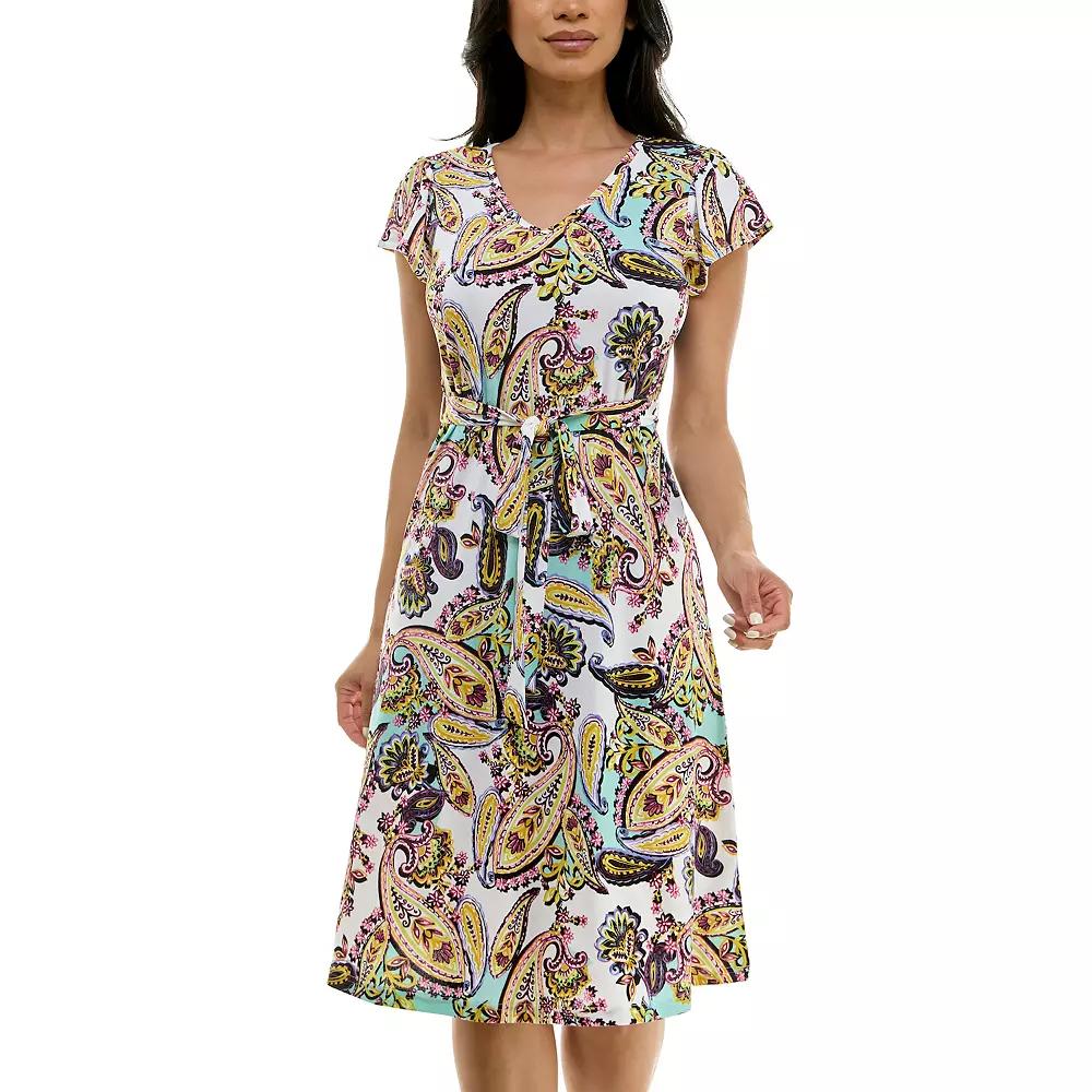 Women's Nina Leonard Cap Sleeve V-Neck Dress,  Product Image