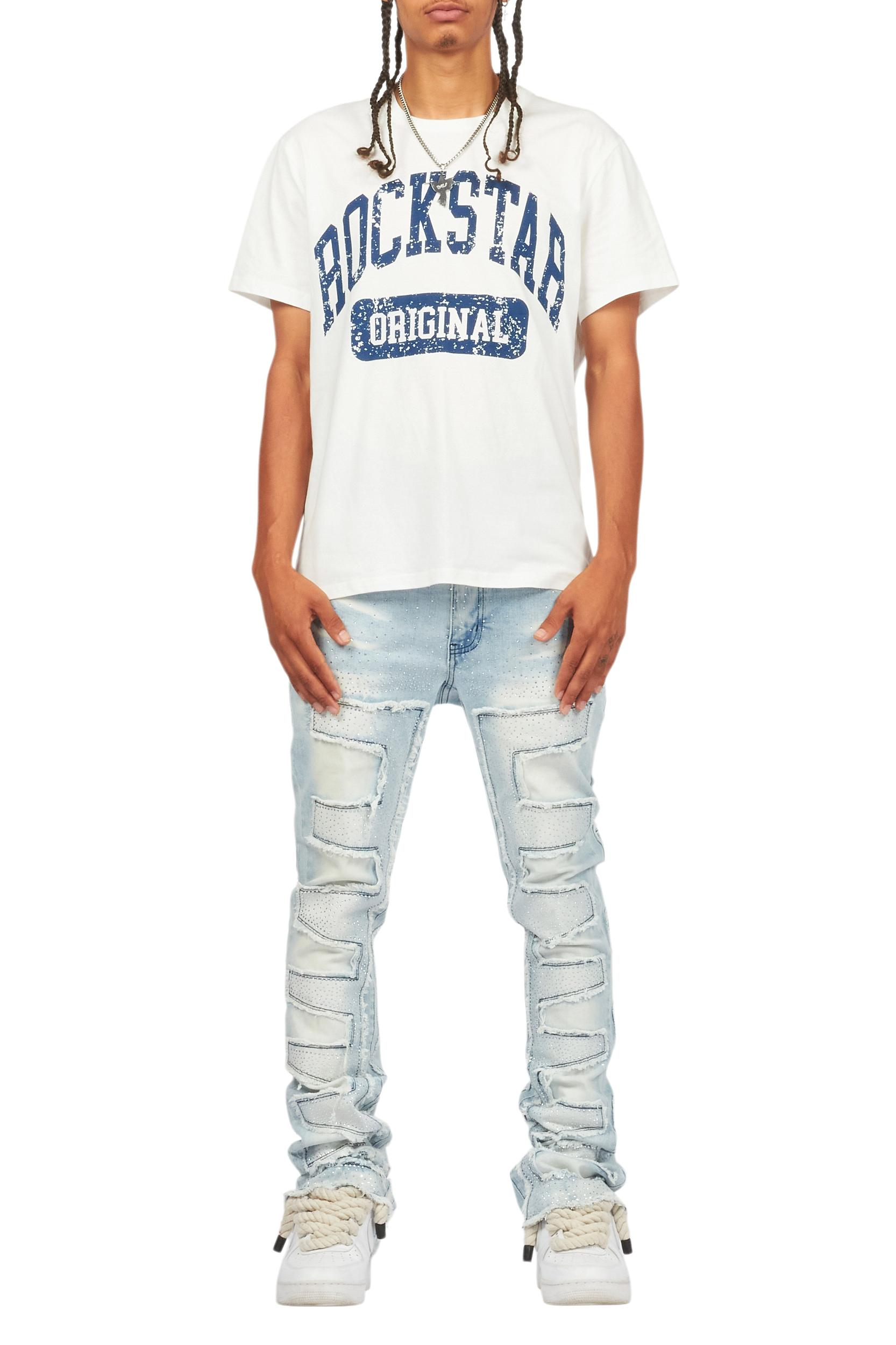 Shake Light Blue Rhinestone Stacked Flare Jean Male Product Image