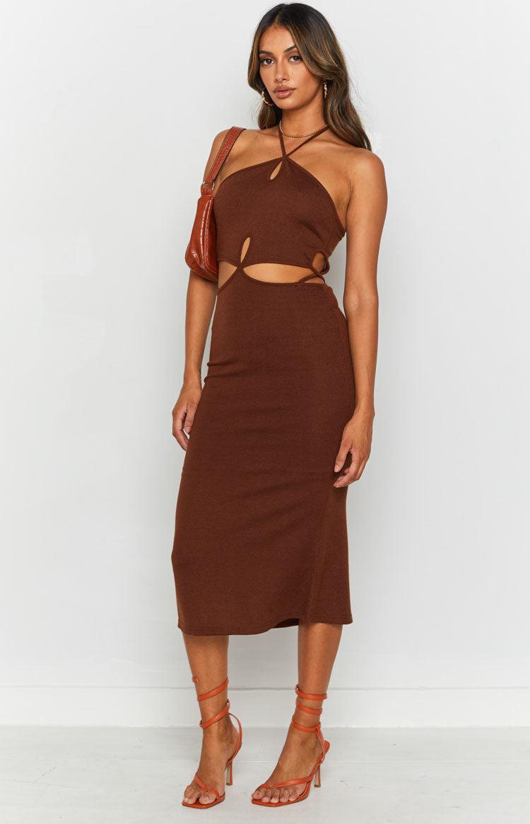 Quanah Cut Out Midi Dress Brown Product Image