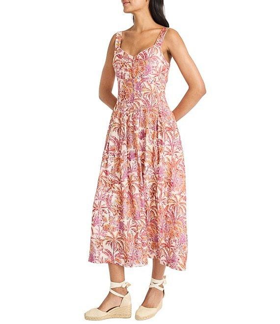 Maggy London Sweetheart Neck Sleeveless Tropical Printed Tricot Drop Waist Midi Dress Product Image
