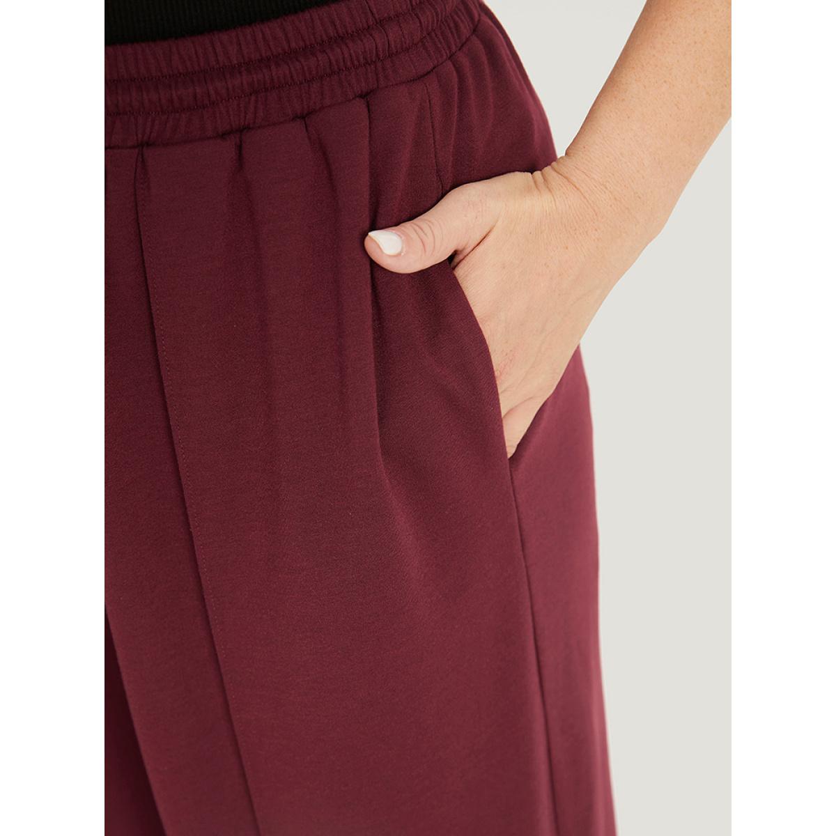 Solid Drawstring Pocket Loose Sweatpants Scarlet Plus Size Women Casual Dailywear Plain 10/M Bloomchic Product Image