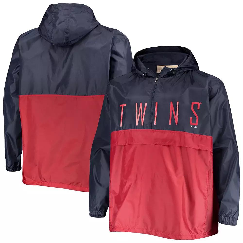 Men's Navy/Red Minnesota Twins Big & Tall Split Body Anorak Half-Zip Jacket, Size: 2XB, Blue Product Image