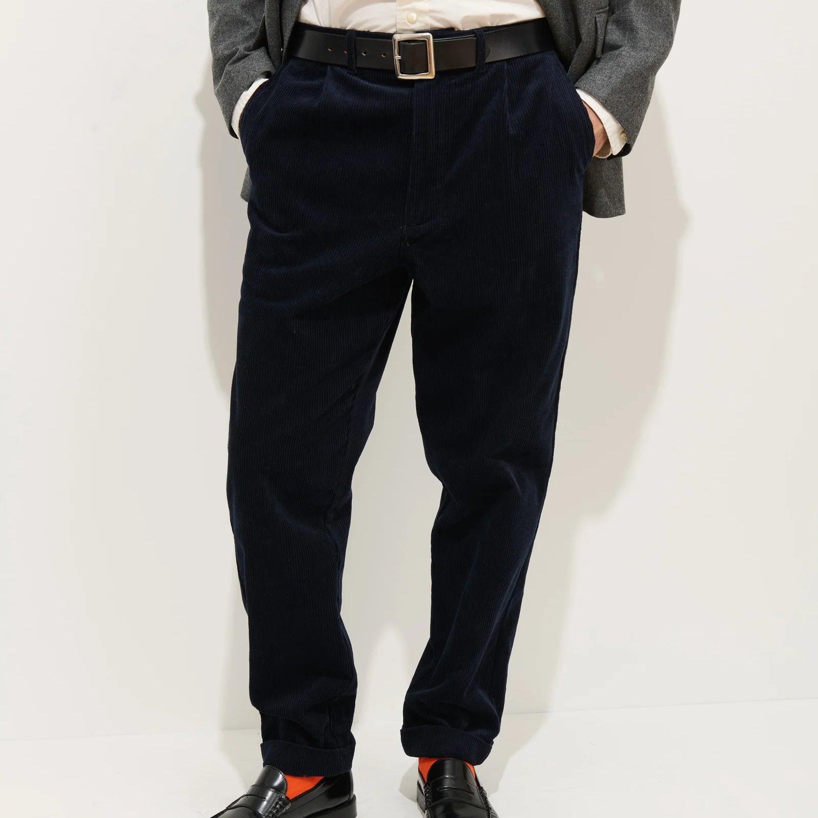 Corduroy Pleated Pant - Navy Product Image