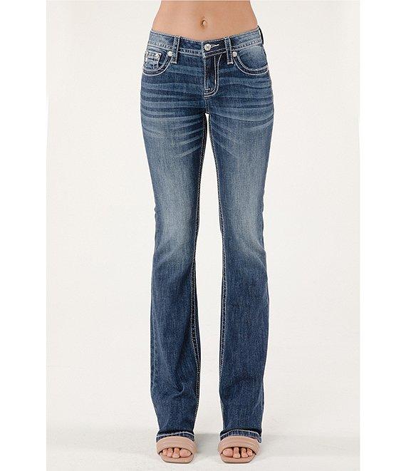 Miss Me Mid Rise Embellished Dreamcatcher Back Pocket Bootcut Jeans Product Image