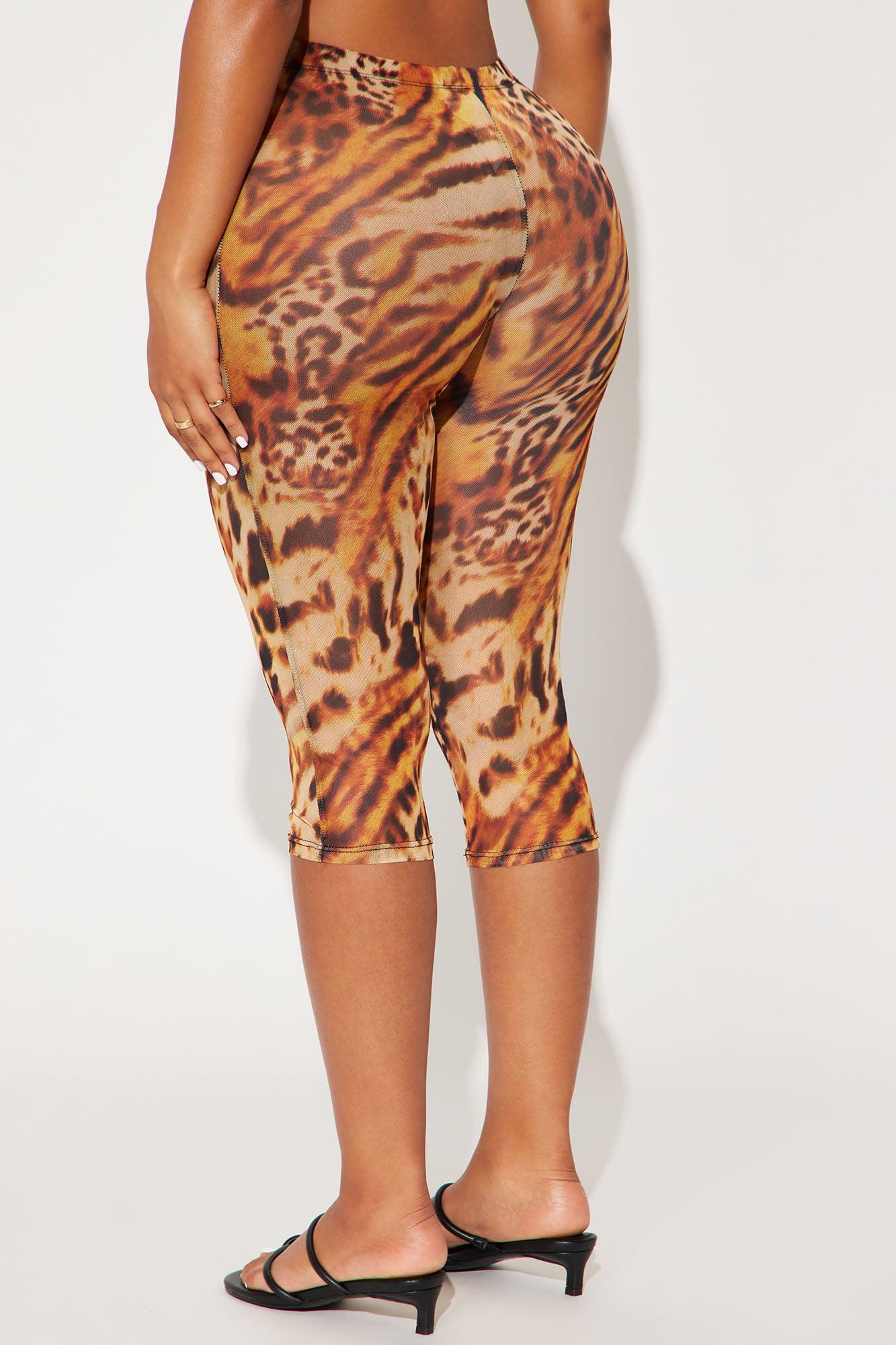 That's Hot Leopard Print Mesh Capri Legging - Brown Product Image