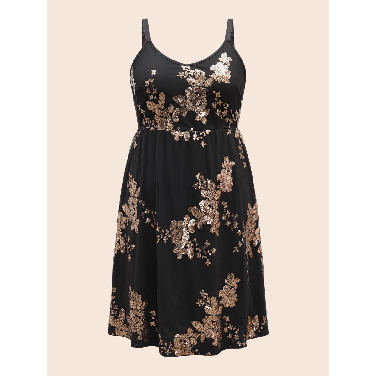Plus Size Sequin Elastic Waist Cami Dress Black Women Cocktail Texture Party Curvy Bloomchic 18-20/2X Product Image