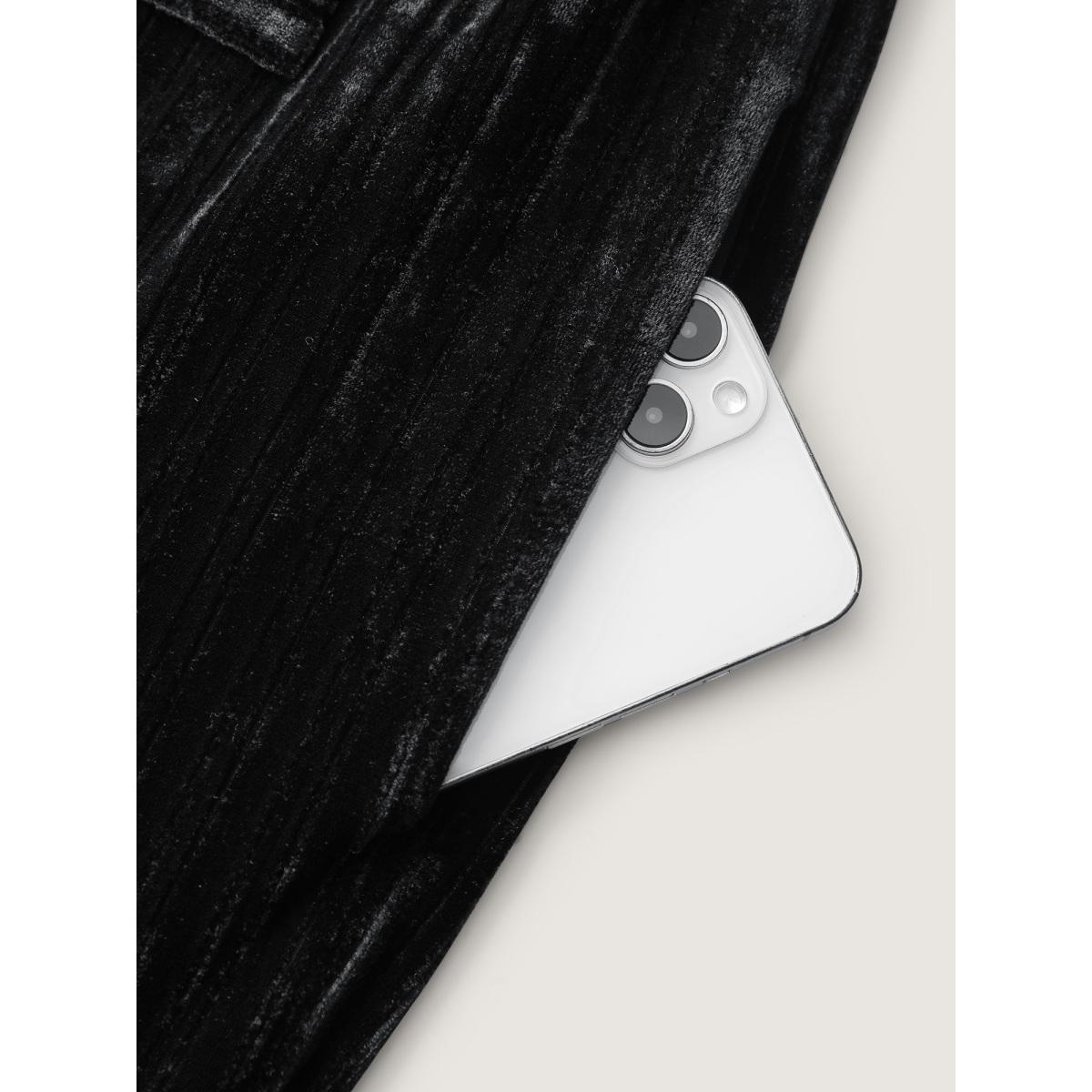 Plus Size Black Textured Velvet Sheer Back Pockets Jumpsuit Women Formal Long Sleeve Overlap Collar Party Loose Jumpsuits BloomChic 18-20/2X Product Image