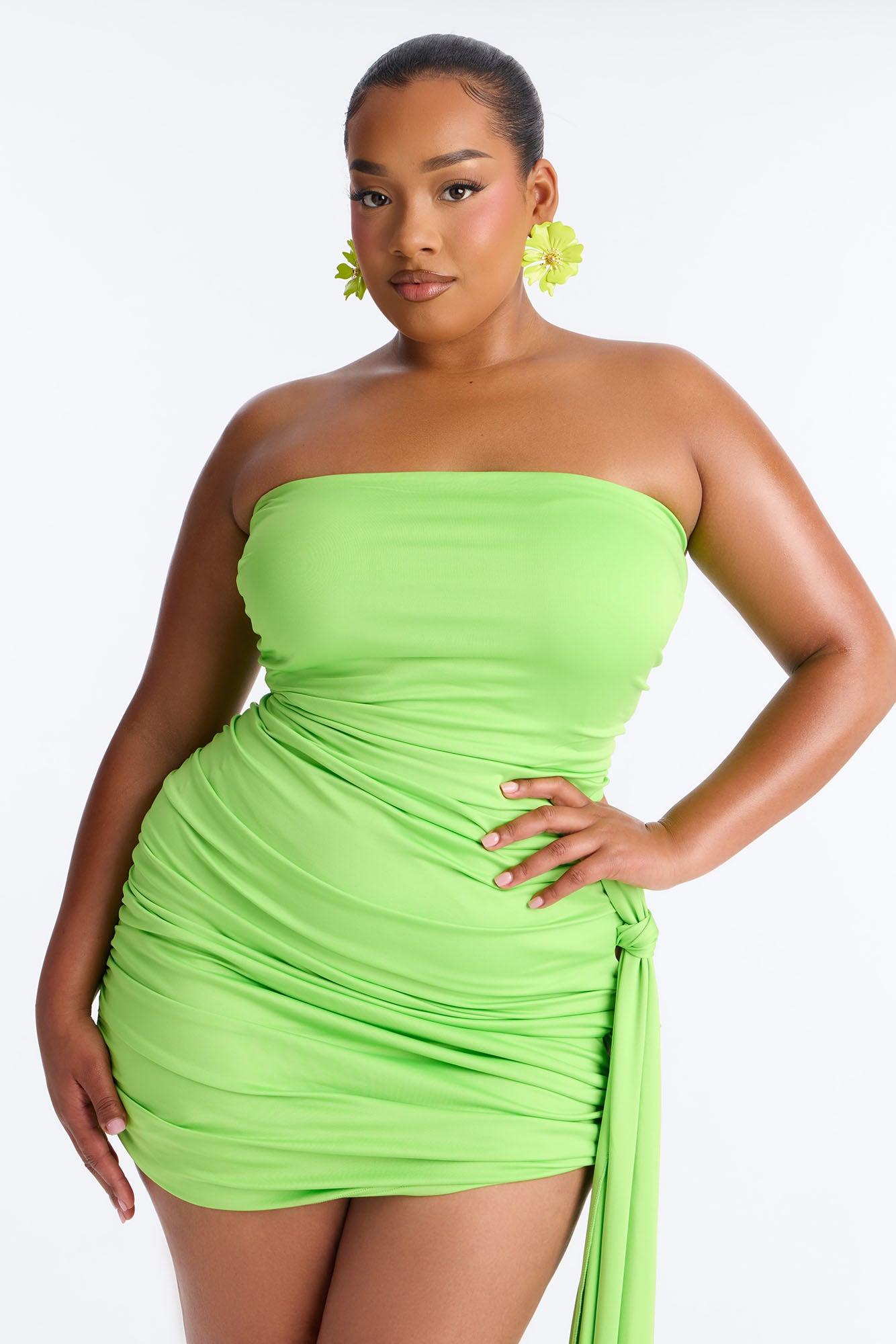 Jenna Ruched Draped Mini Dress - Lime Female Product Image