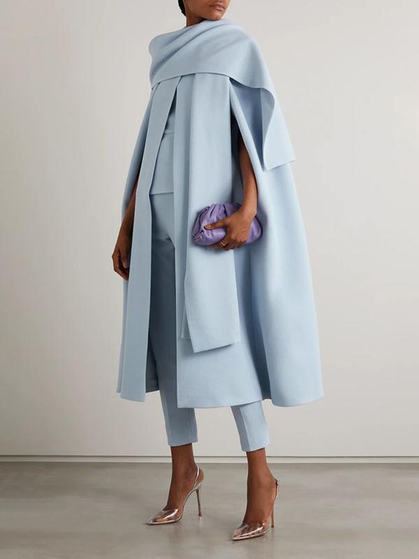 Cap Sleeve Solid Color Round-Neck Cape Pants Pants Set Two Pieces Set Product Image