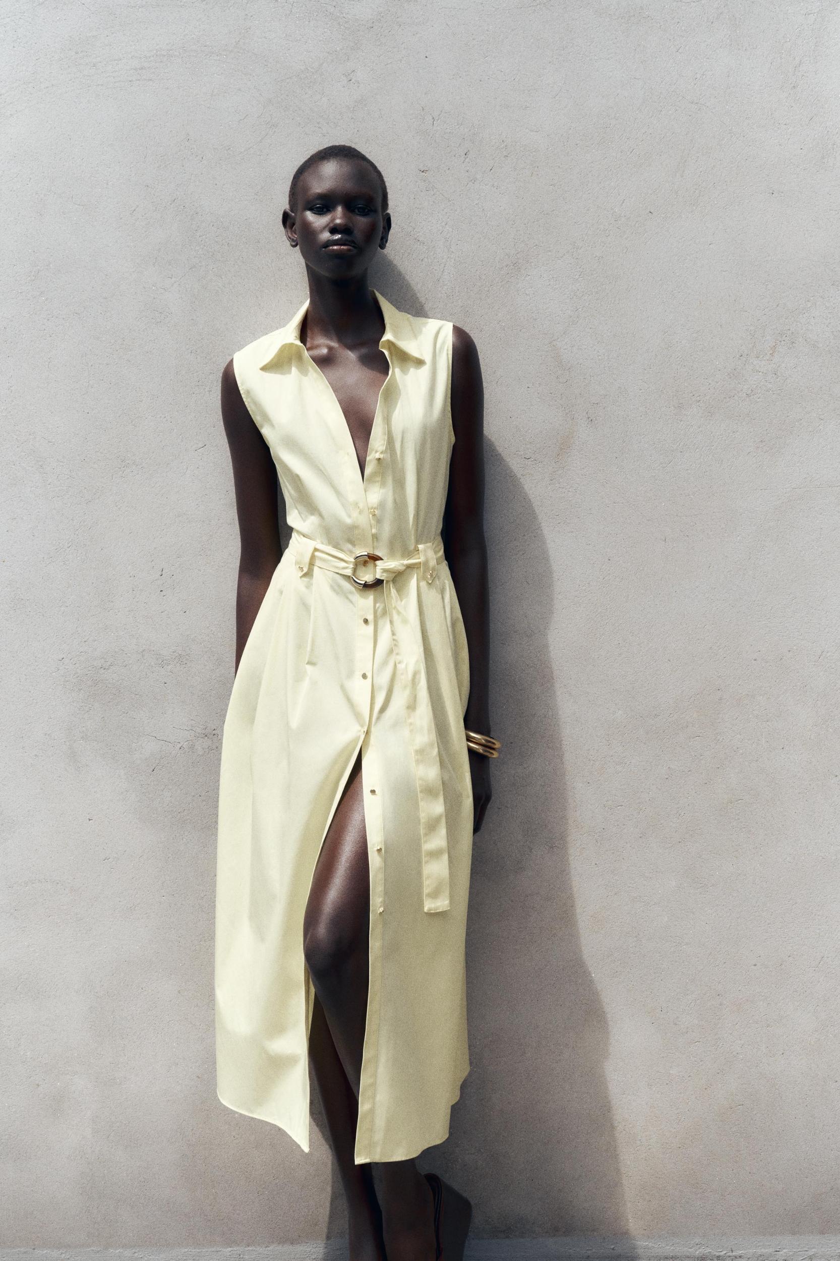 BELTED POPLIN MIDI DRESS Product Image