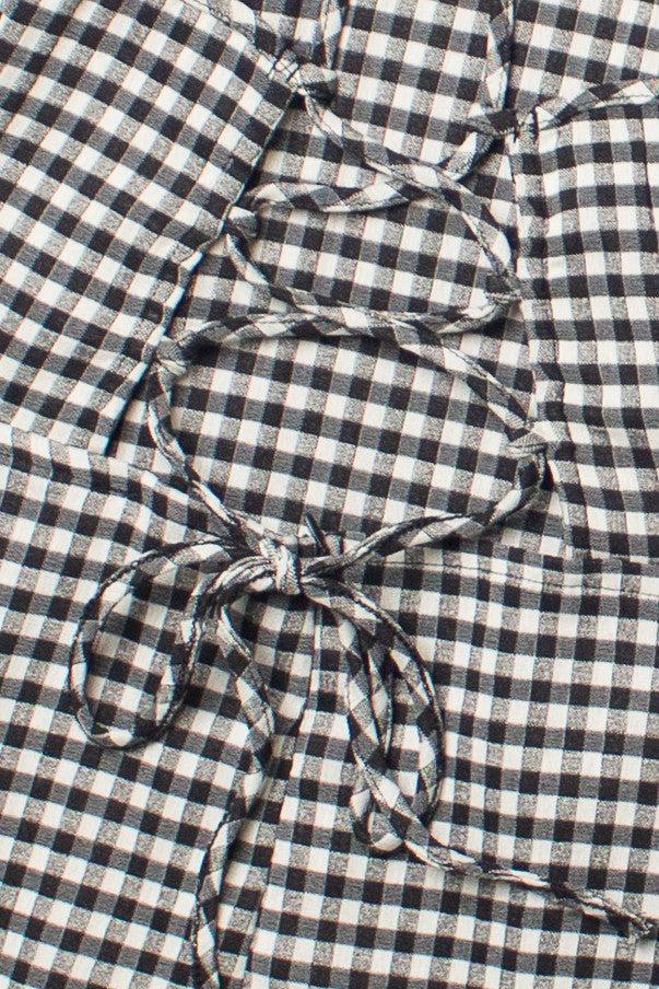 Black Gingham Lace Up Back Mini Dress Product Image