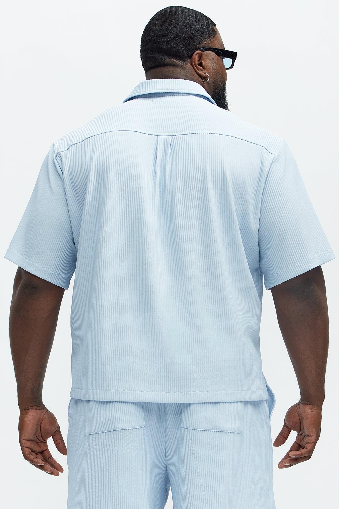 Show Up Short Sleeve Cuban Shirt - Light Blue Product Image