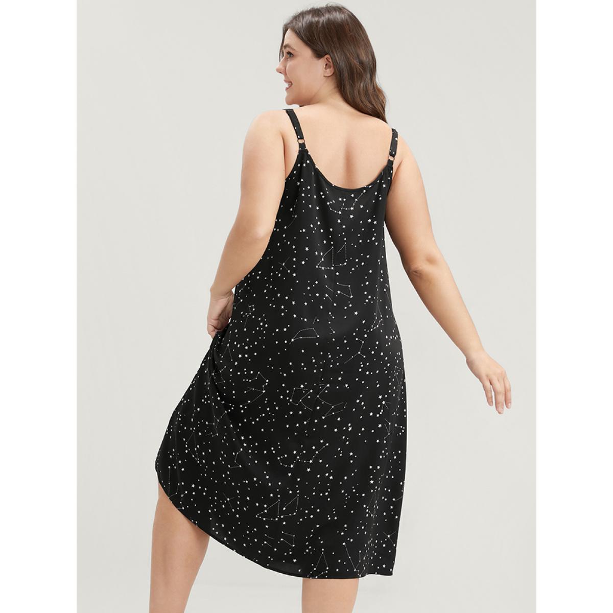 Plus Size Star Print Sleeveless Cami Night Dress Women Black Elegant Moon and Star Printed Spaghetti Strap Loungewear BloomChic 10/M Product Image