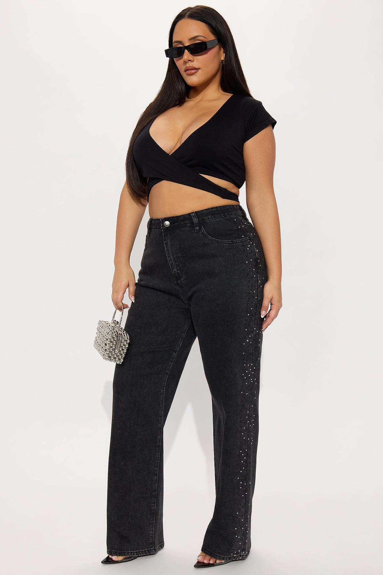 Always Shining Stretch Embellished Straight Leg Jeans - Black Wash Product Image