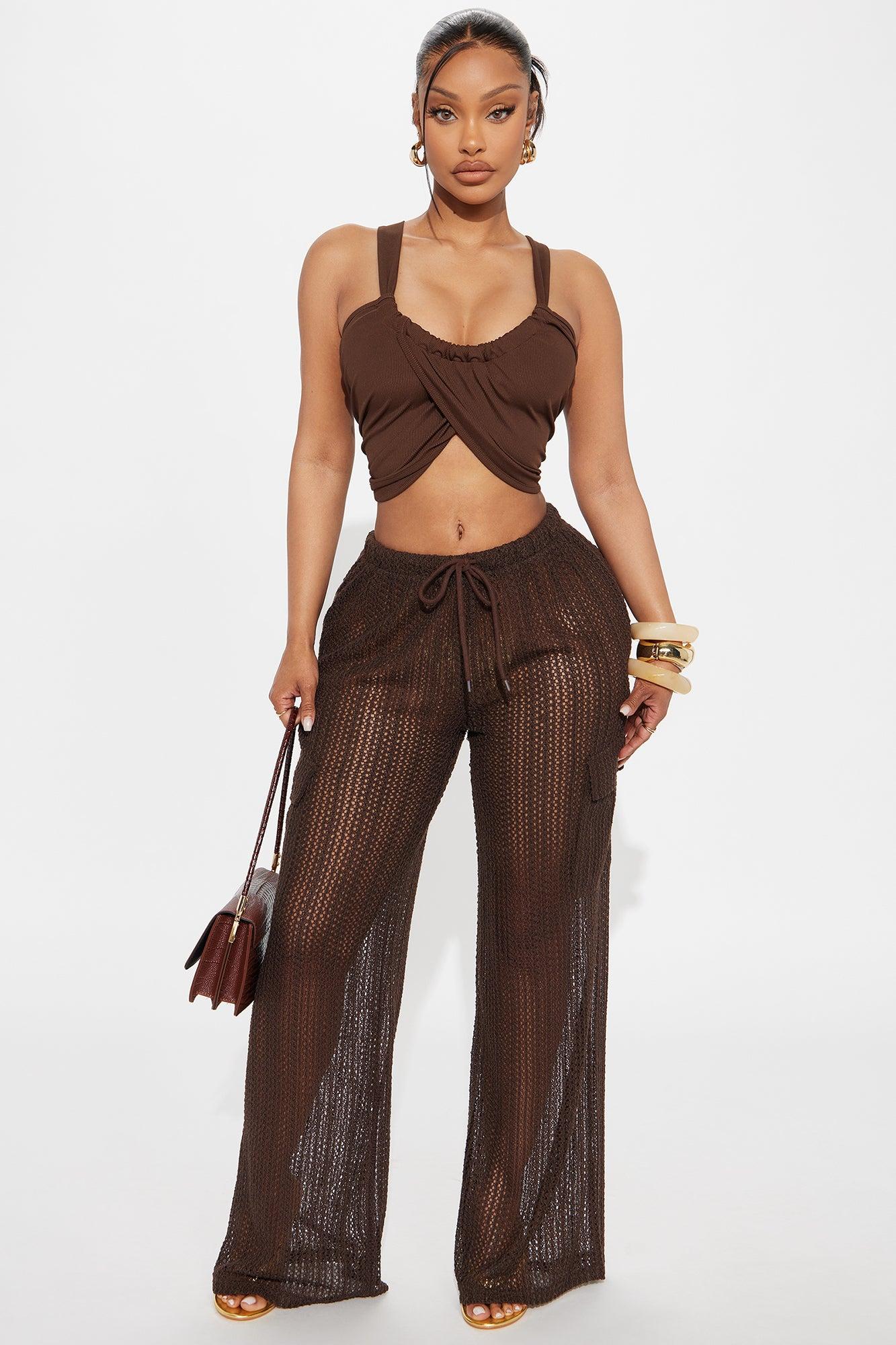 Pearl Ribbed Cropped Top - Chocolate Product Image