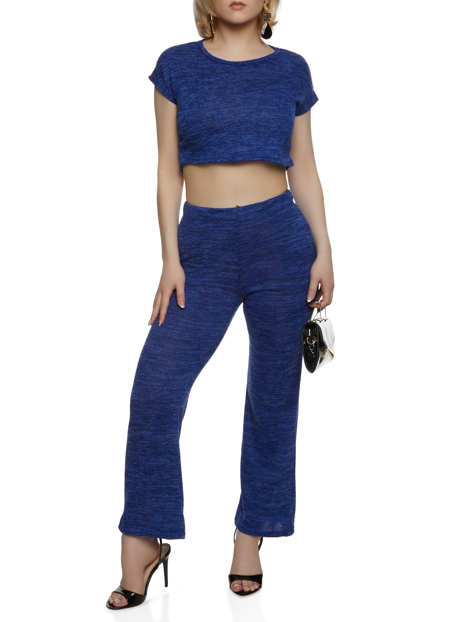 Womens Brushed Knit Crew Neck Cropped Tee Product Image