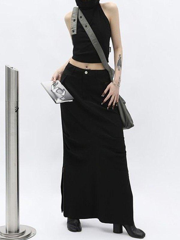 Black Halter Hooded Cropped Tank Top Product Image
