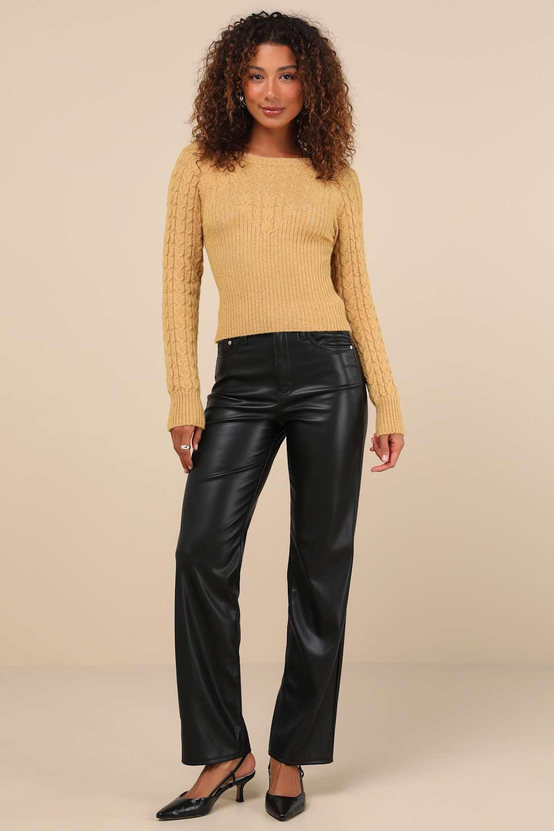 Cozy Aim Mustard Yellow Cable Knit Ribbed Sweater Top Product Image