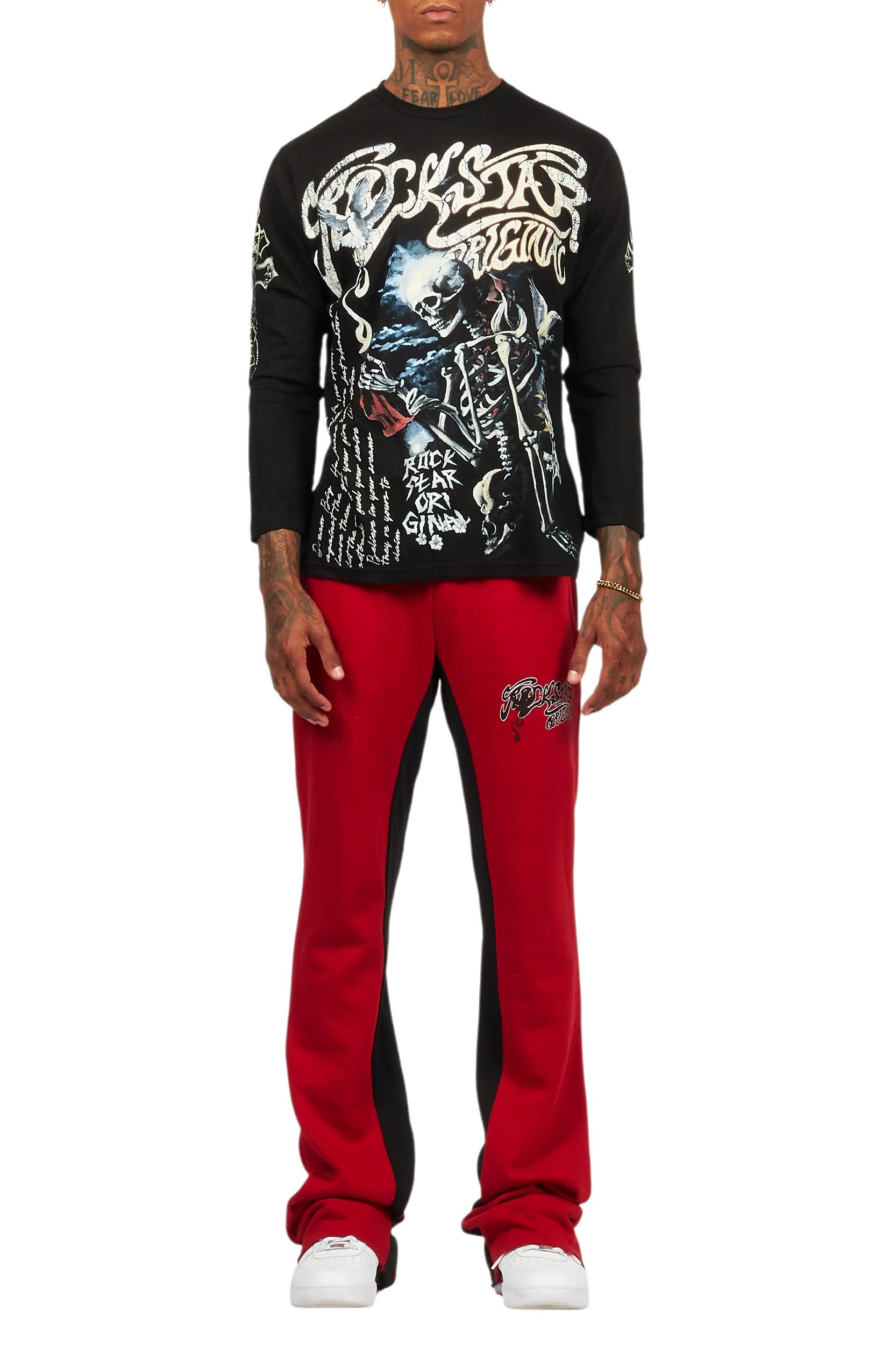 Danby Black/Burgundy Long Sleeve T-Shirt/Baggy Pant Set Male Product Image