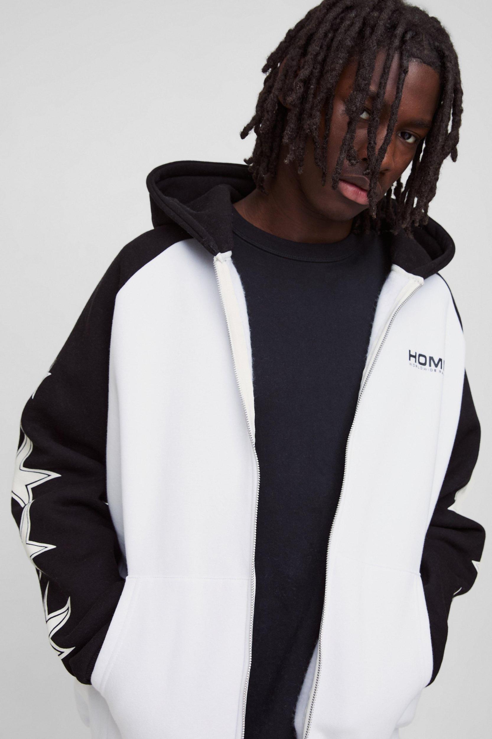 Oversized Raglan Homme Star Gusset Zip Through Hoodie | boohooMAN USA Product Image