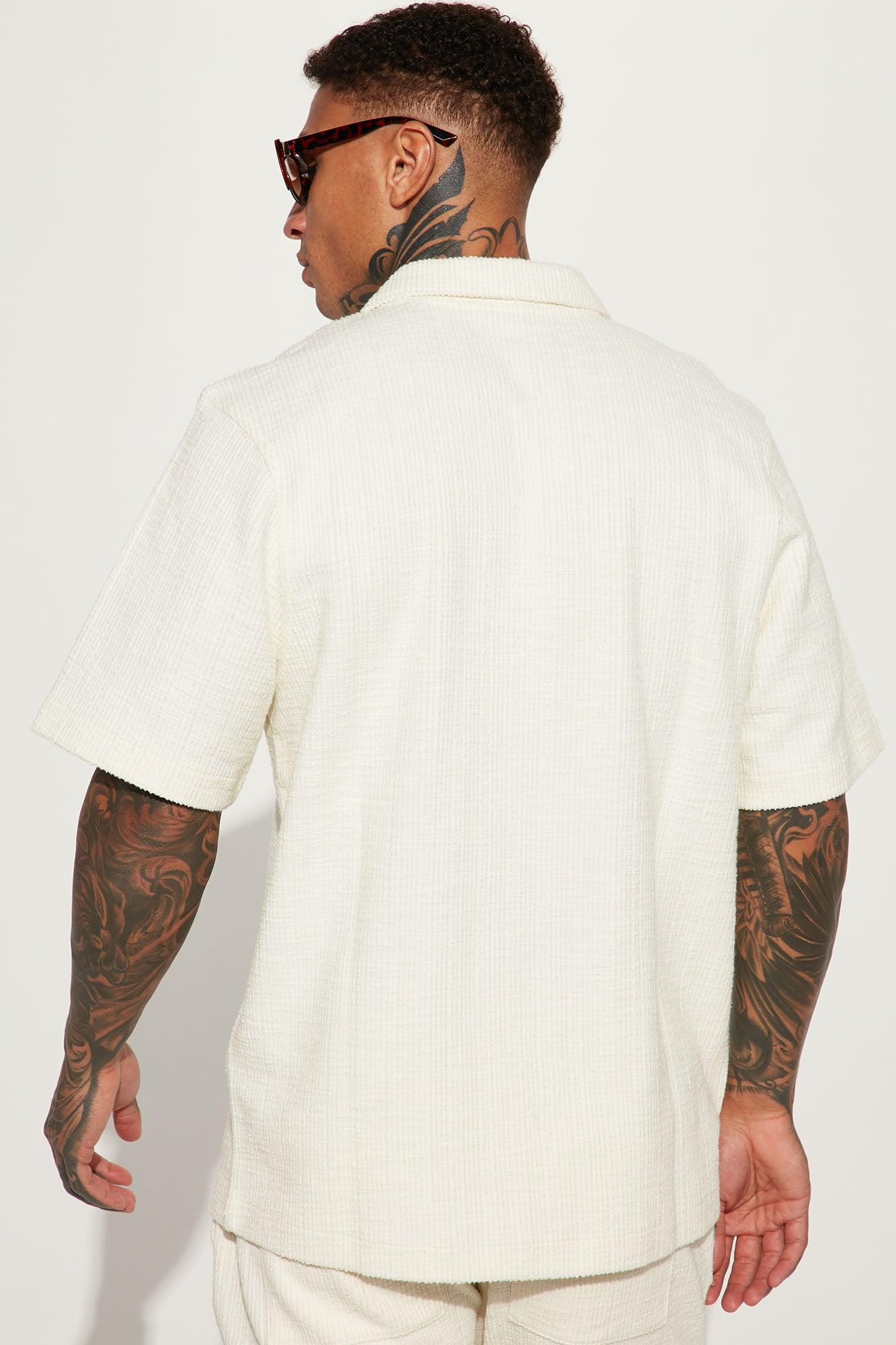 Dean Textured Short Sleeve Button Up Shirt - Cream Product Image
