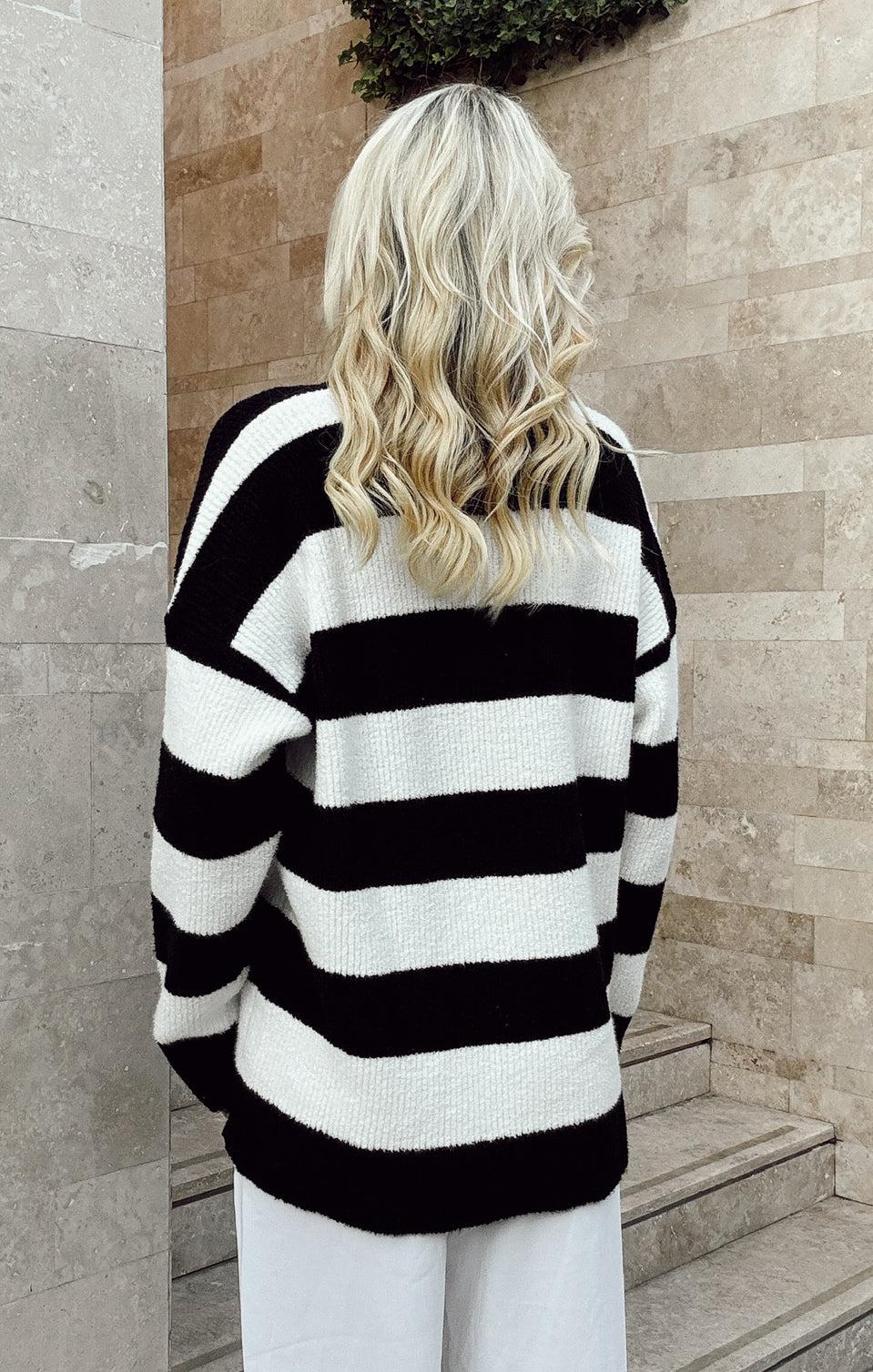 Hometown Tunic Sweater ~ Black White Stripe Knit Product Image