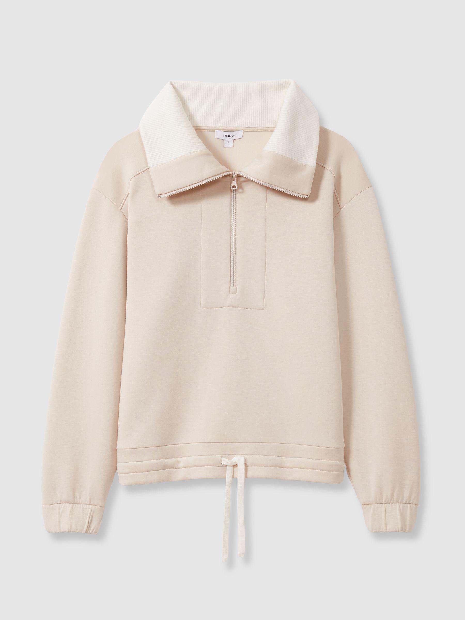 Interlock Half-Zip Drawstring-Hem Sweatshirt in Stone Product Image
