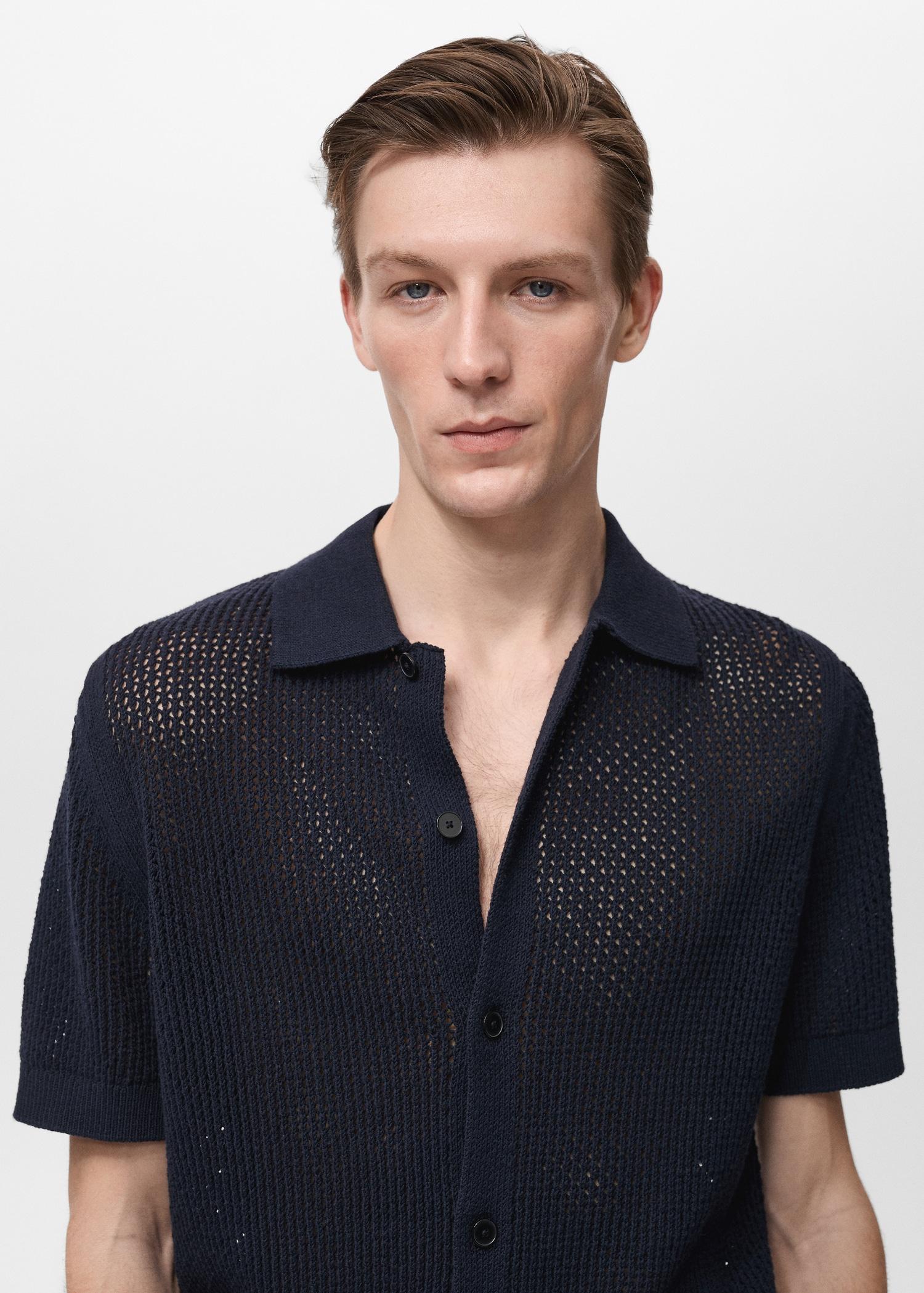 Openwork knitted cotton shirt - Men | MANGO USA Product Image