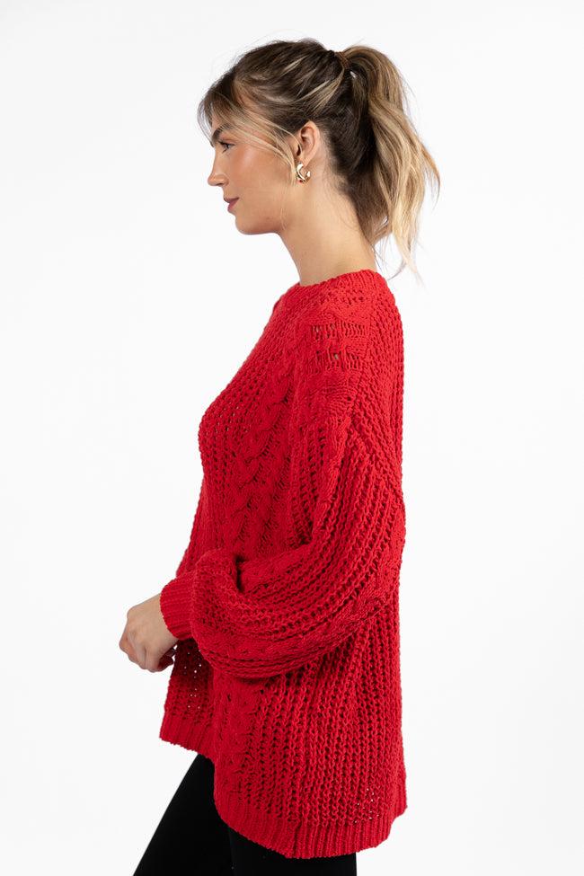 Wide Open Spaces Red Chenille Cable Knit Oversized Sweater FINAL SALE Product Image