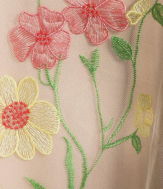 Leslie Fay Crew Neck Sleeveless Embroidered Mesh Floral Shift Dress Product Image