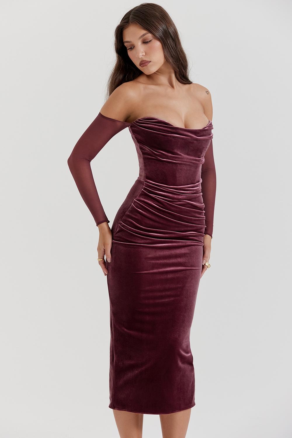 Leora  mulberry strapless midi dress Product Image