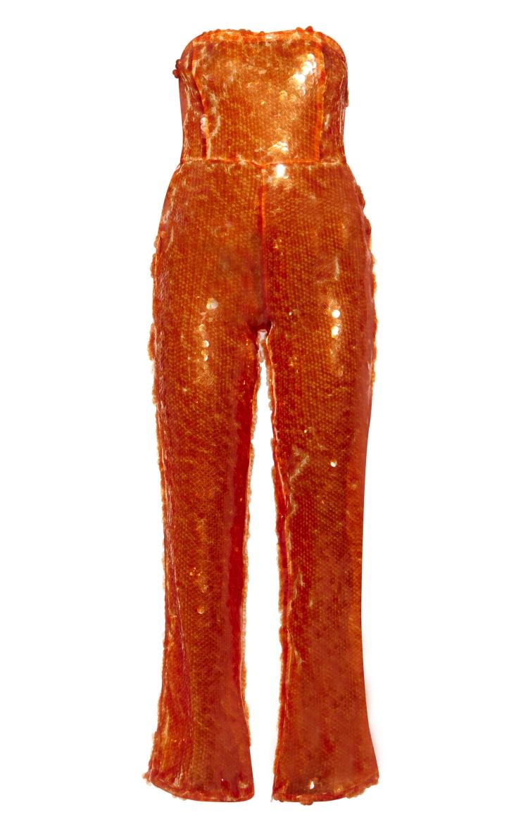 Orange Sequin Bandeau Wide Leg Jumpsuit Product Image