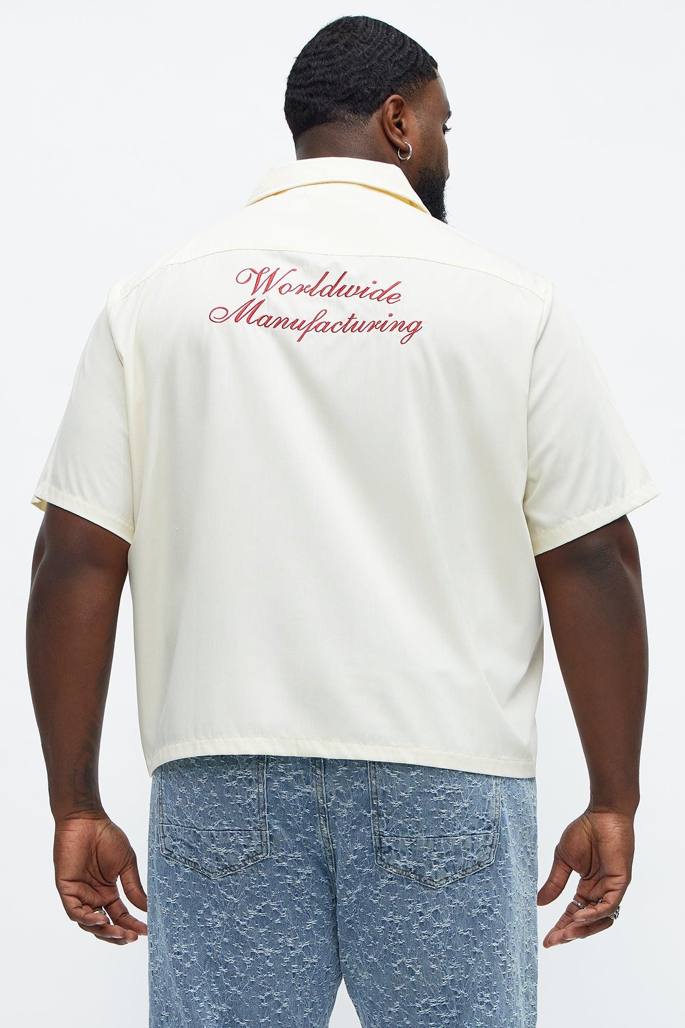 Cropped Worldwide Manufacturing Button Up Shirt - Cream Male Product Image