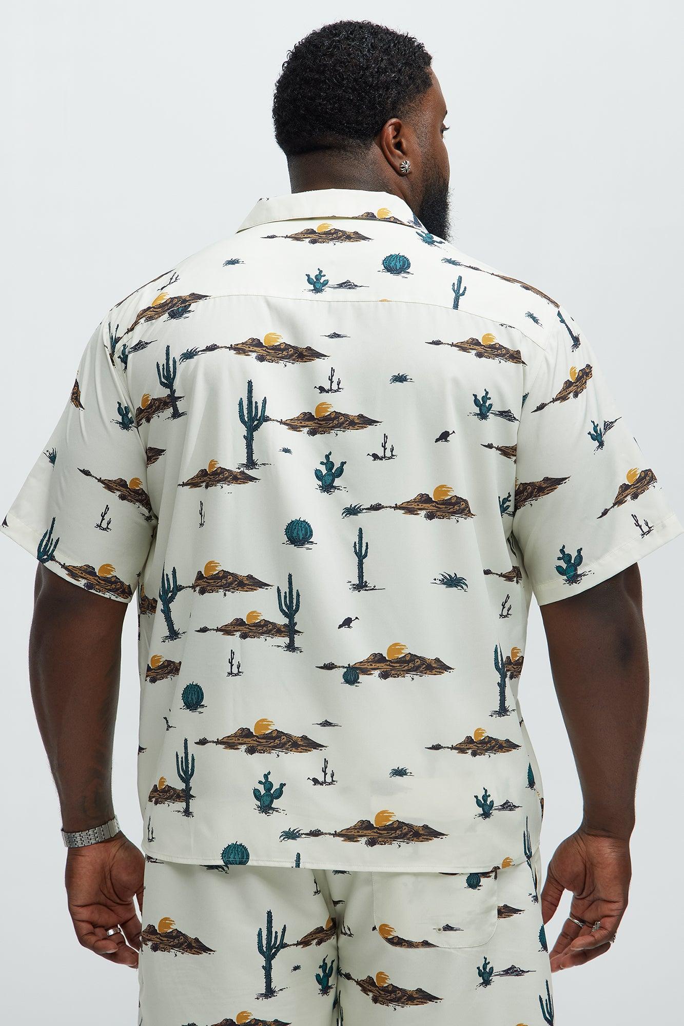 Desert Cuban Collar Button Up Shirt - White/combo Product Image