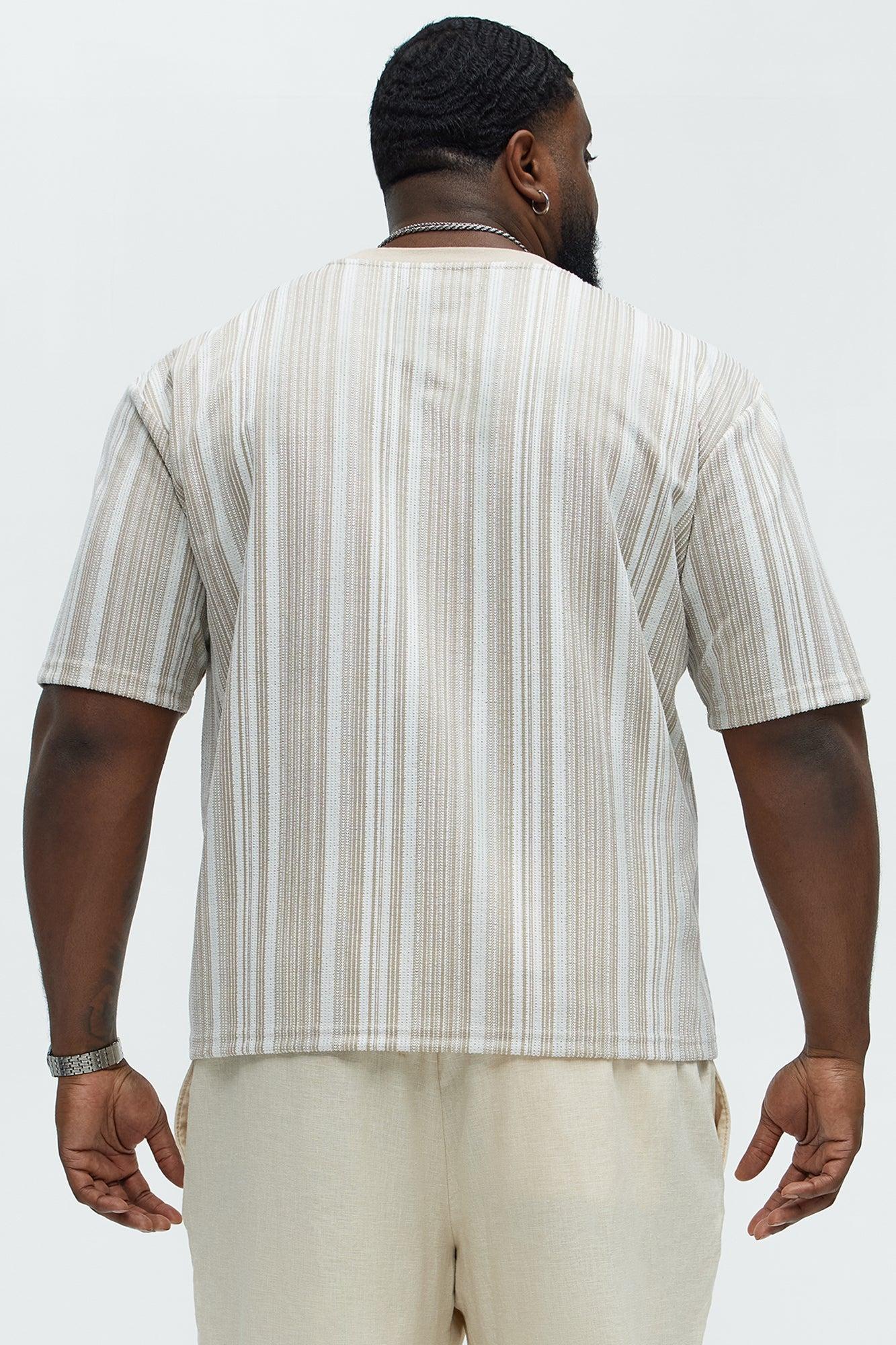 Textured Striped Short Sleeve Tee - Taupe/combo Product Image